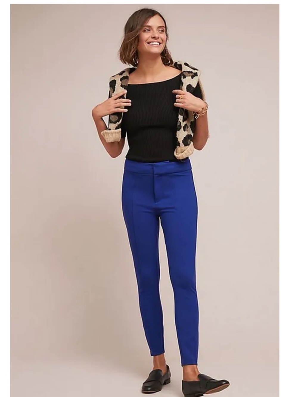 ANTHROPOLOGIE 10 The Essential Slim Knit Ankle Zip Trousers Pants Royal Blue